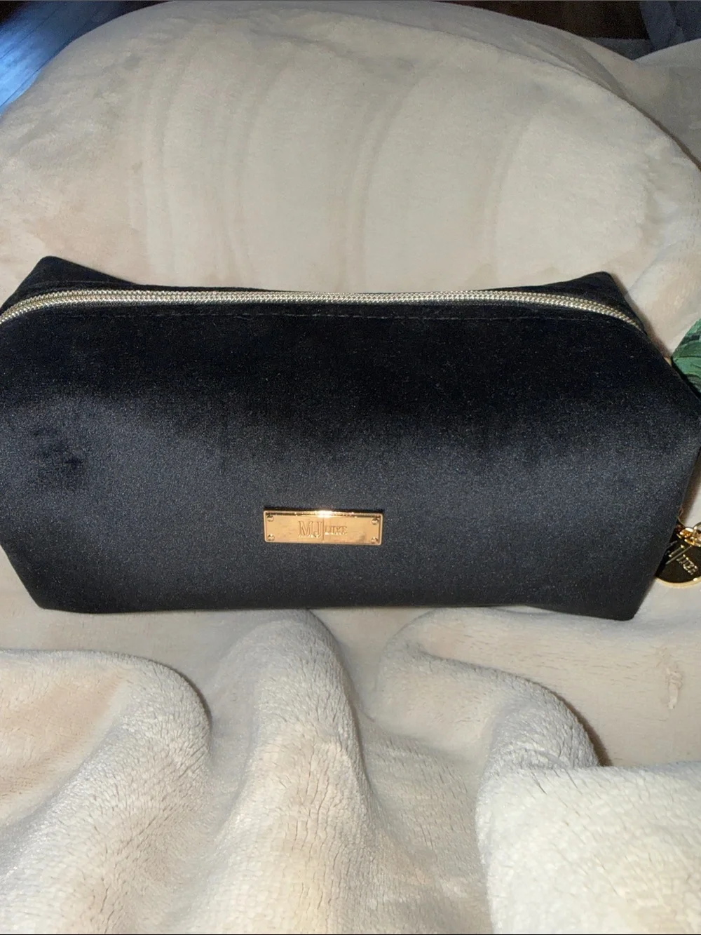 Makeup Junkie Bobby Black Velvet Cosmetic Pouch with Gold Hardware